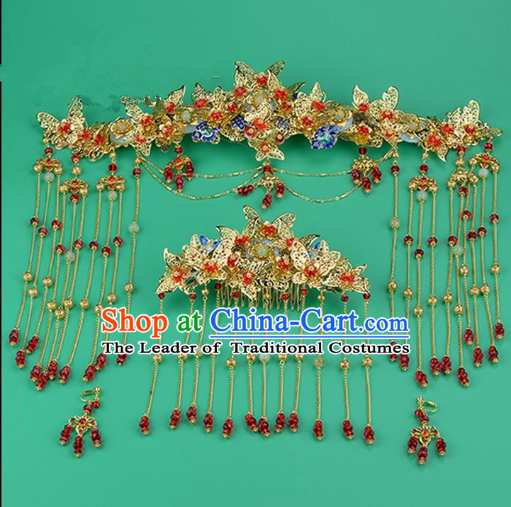 Chinese Ancient Style Hair Jewelry Accessories, Hairpins, Hanfu Xiuhe Suits Wedding Bride Headwear, Cloisonn Headdress, Imperial Empress Handmade Hair Fascinators for Women