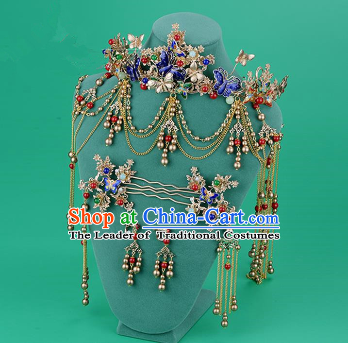 Chinese Ancient Style Hair Jewelry Accessories, Hairpins, Hanfu Xiuhe Suits Wedding Bride Headwear, Cloisonn Headdress, Imperial Empress Handmade Hair Fascinators for Women