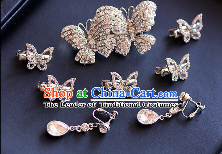 Traditional Jewelry Accessories, Palace Princess Wedding Hair Accessories, Hair Claws, Baroco Style Crystal Earrings Set for Women