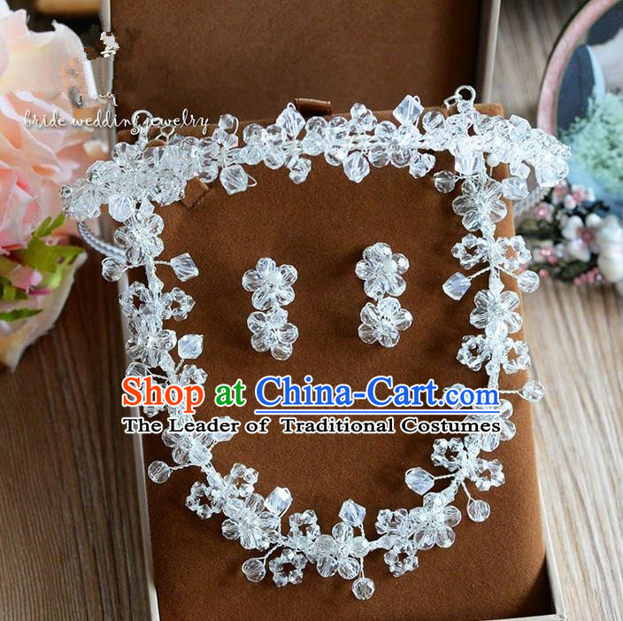 Traditional Jewelry Accessories, Palace Princess Hair Accessories, Engagement Accessories Collar, Wedding Earrings, Necklace, Wedding Hair Accessories, Baroco Style Crystal Headwear Set for Women