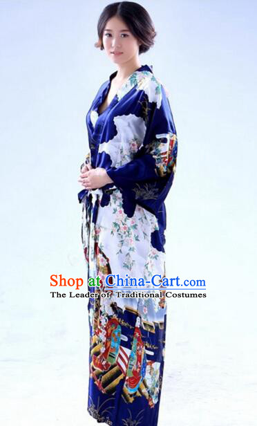 Kimono Japanese Tomesode Traditional Clothes Wafuku Stage Show Aristolochia ringens Dark Blue