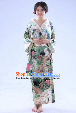 Kimono Japanese Tomesode Traditional Clothes Wafuku Stage Show Aristolochia ringens Yukata Green