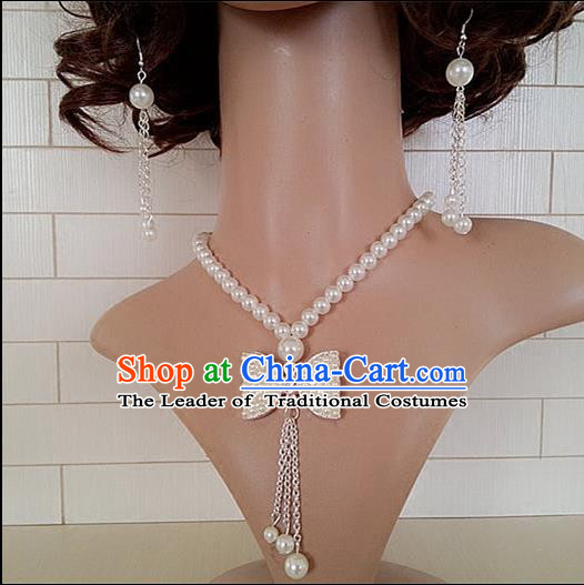Chinese Wedding Jewelry Accessories, Traditional Bride Nceklace, Princess Wedding Necklet, Imperial Bridal Baroco Style Wedding Pearl Bowknot Collar, Collarbone Chain