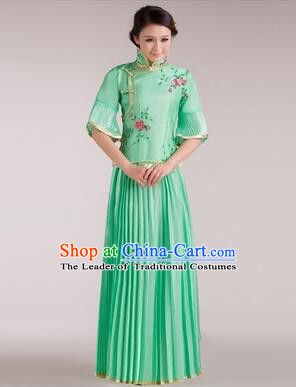 Min Guo Girl Dress Chinese Traditional Costume Stage Show Ceremonial Dress Light Green