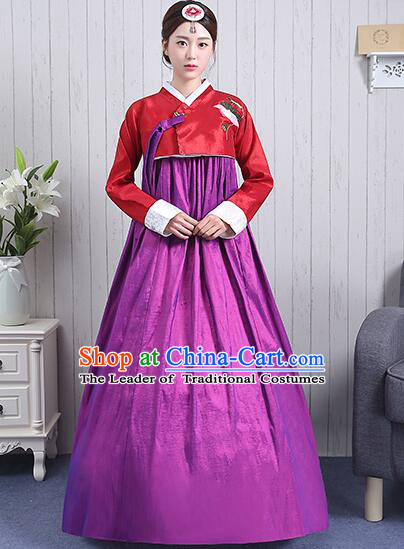 Korean Court Dress Girl Stage Costumes Show Traditional Clothes Dancing Children Ceremonial Dresses Full Dress Formal Attire Red Top Purple Skirt