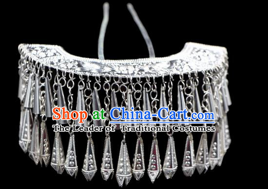 Traditional Chinese Miao Nationality Phoenix Silver Headwear, Hmong Female Folk Wedding Ethnic Accessories Crown, Chinese Minority Nationality Jewelry Accessories Hairpins for Women