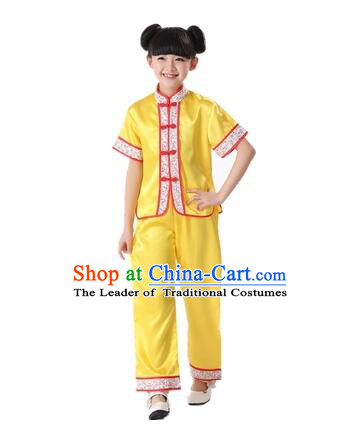 Chinese Traditional Wu Shu Clothes For Children Boys Girls Teenager Kung Fu Dress Tai Chi Tai Ji Chuan Martial Arts Uniform Complete Set Yellow