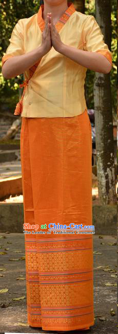 Traditional Asian Thai Costume Complete Set, Thai Waitress High Grade Silk Fabrics Suit for Women