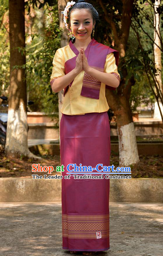 Traditional Asian Thai Wedding Costume Complete Set, Thai Shawl Clothing for Women
