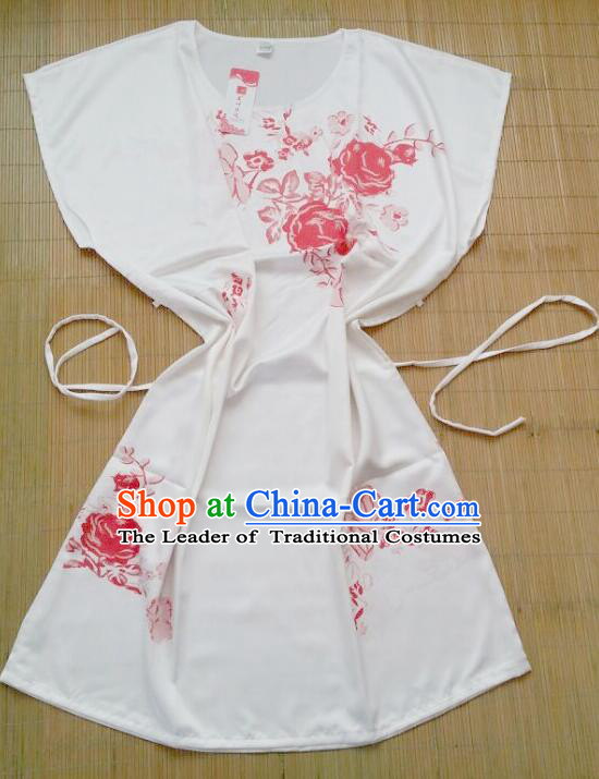 Night Gown Women Sexy Skirt Ancient China Style Chinese Traditional Chinese Night Suit Nighty Bedgown Red Flowers