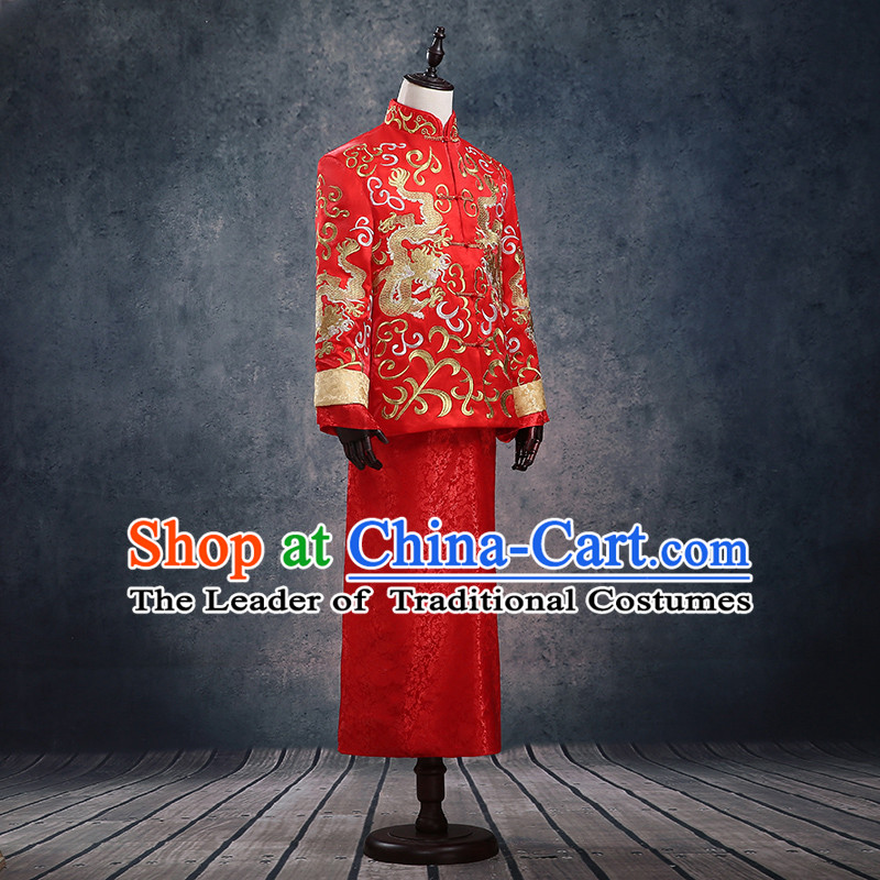 Ancient Chinese Costume Chinese Style Wedding Dress, Ancient Dragon And Phoenix Flown, Groom Toast Clothing, Mandarin Jacket For Men