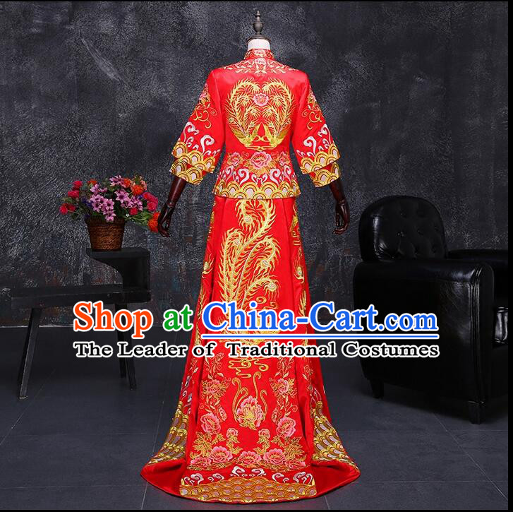 Ancient Chinese Costume Xiuhe Suits Chinese Style Wedding Dress Red Restoring Ancient Women Longfeng Dragon And Phoenix Flown Bride Toast Cheongsam