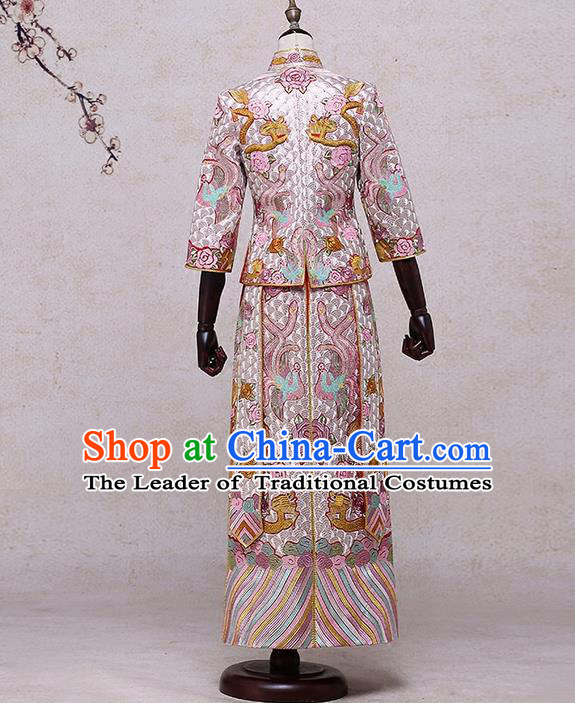 Ancient Chinese Costume Xiuhe Suits Chinese Style Wedding Dress Red Ancient Retro Embroidery Longfeng Dragon And Phoenix Flown Bride Toast Cheongsam For Women