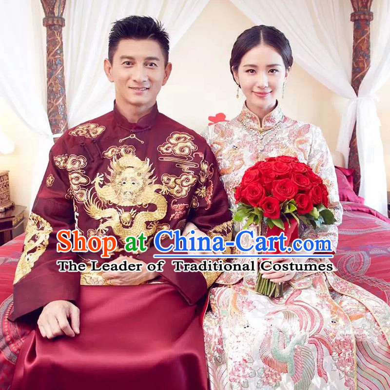 Ancient Chinese Costume Chinese Style Wedding Dress Red Restoring Ancient Dragon And Phoenix Flown Groom Toast Clothing Mandarin Jacket Tangsuit For Men