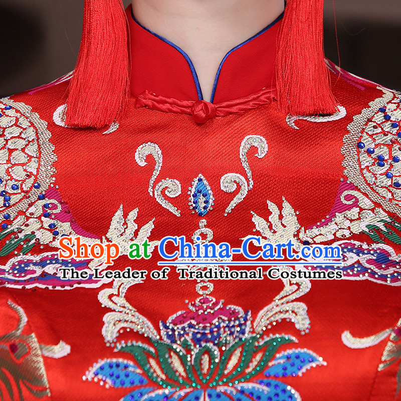 Ancient Chinese Costume Xiuhe Suits Chinese Style Wedding Dress Red Ancient Retro Longfeng Dragon And Phoenix Flown Bride Toast Cheongsam For Women