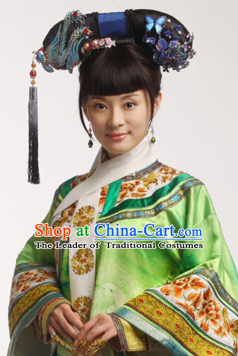 Acient Chinese Headwear, Traditional Qing Dynasty Hat, Legend Of Zhen Huan Headdress Suit, Large Heads Of La Fin Flag Plus Accessories, Empress Tire Costume Studio Props Cast Performance For Women