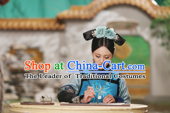 Ancient Chinese Palace Lady Qing Dynasty Wigs and Handmade Hair Accessories Zheng Shuang
