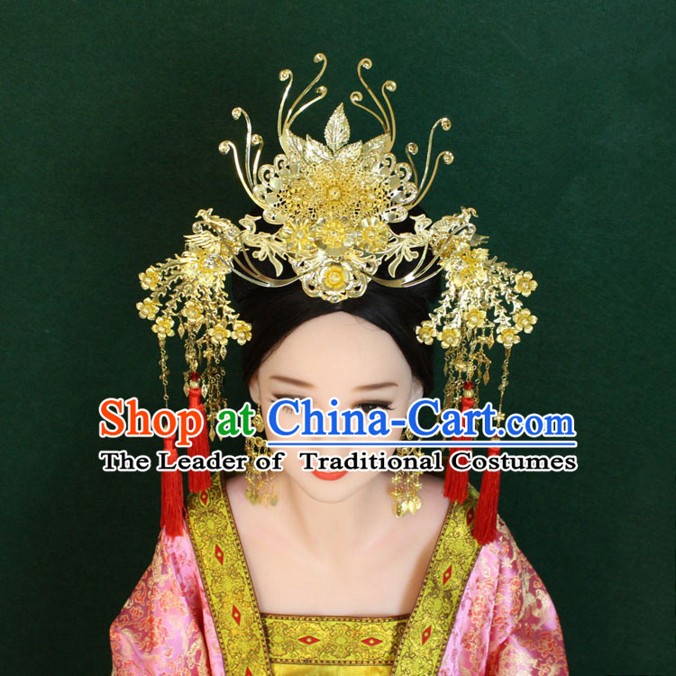 Chinese Ancient Style Hair Jewelry Accessories, Hairpins, Xiuhe Suits Wedding Bride Headwear, Headdress Set, Imperial Empress Handmade Phoenix Hair Fascinators for Women