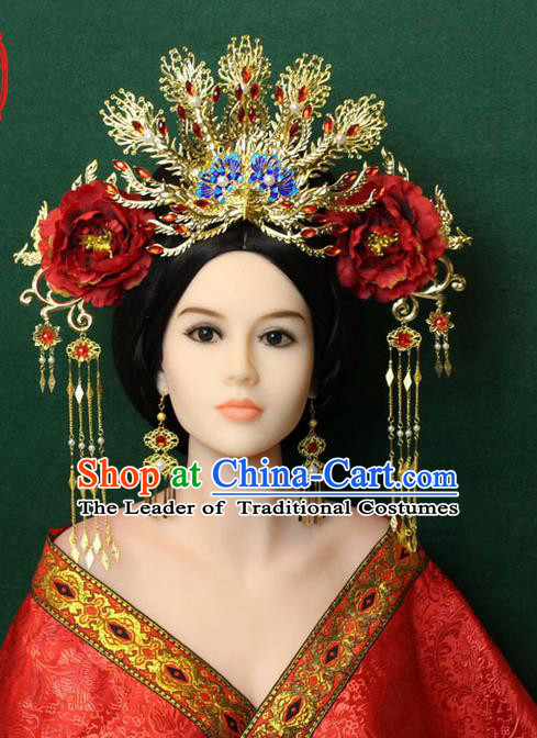 Chinese Ancient Style Hair Jewelry Accessories, Hairpins, Tang Dynasty Xiuhe Suits Wedding Bride Imperial Empress Princess Handmade Phoenix for Women