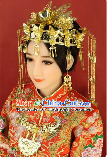Chinese Ancient Style Hair Jewelry Accessories, Hairpins, Hanfu Xiuhe Suits Wedding Bride Imperial Empress Handmade Phoenix for Women