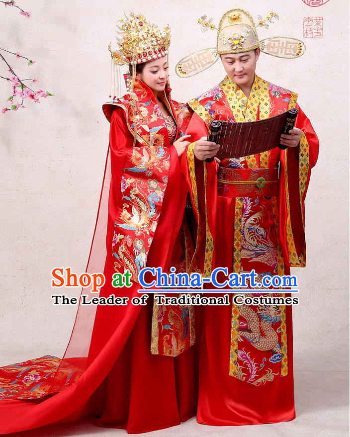 Ancient Chinese Palace Empress Costumes Complete Set, Hanfu, Tang Dynasty Ancient Palace Queen And Emperor Wedding Dress Suits