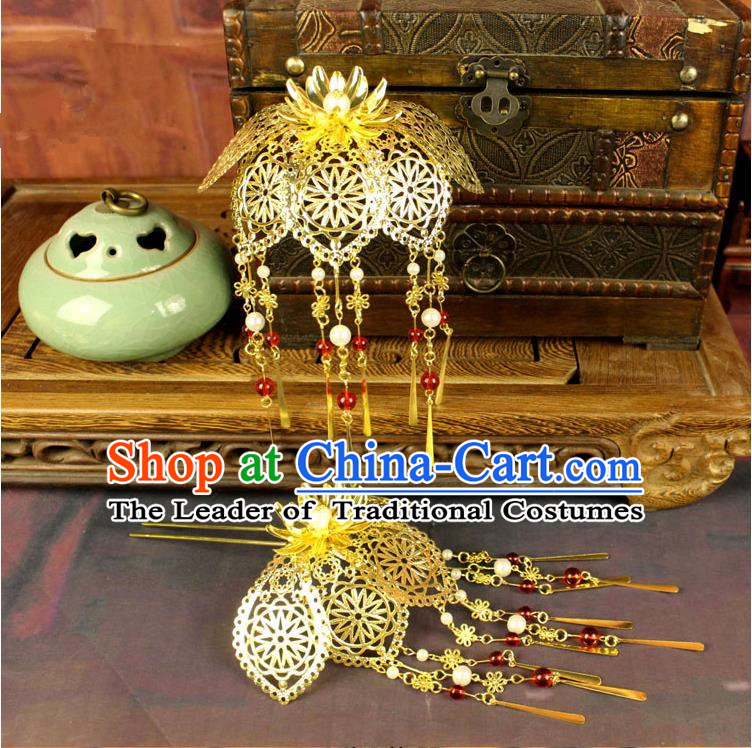 Chinese Ancient Style Hair Jewelry Accessories, Hairpins, Tang Dynasty Xiuhe Suit Wedding Bride Phoenix Coronet, Hair Accessories for Women