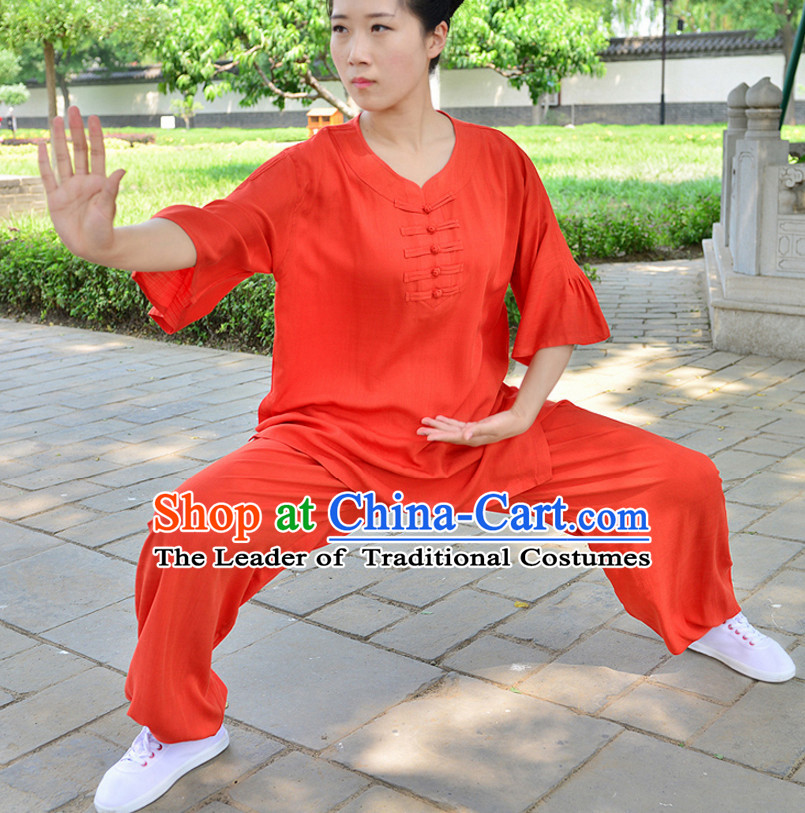 RED Top Kung Fu Flax Clothing Mandarin Costume Jacket Martial Arts Clothes Shaolin Uniform Kungfu Uniforms Supplies for Men Women Adults Children