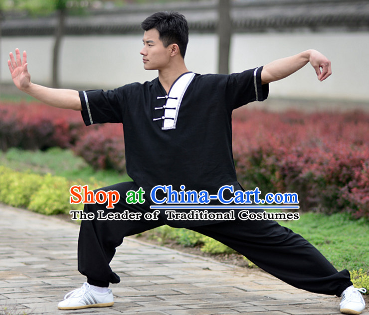 Black Top Kung Fu Flax Clothing Mandarin Costume Jacket Martial Arts Clothes Shaolin Uniform Kungfu Uniforms Supplies for Women Adults Children