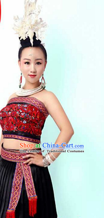 Traditional Chinese Miao Minority Clothing and Silver Hat Complete Set for Women