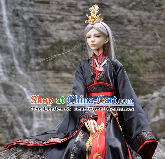 Ancient Chinese Prince Emperor Hanfu Costumes and Headwear Complete Set for Men Boys Adults Kids
