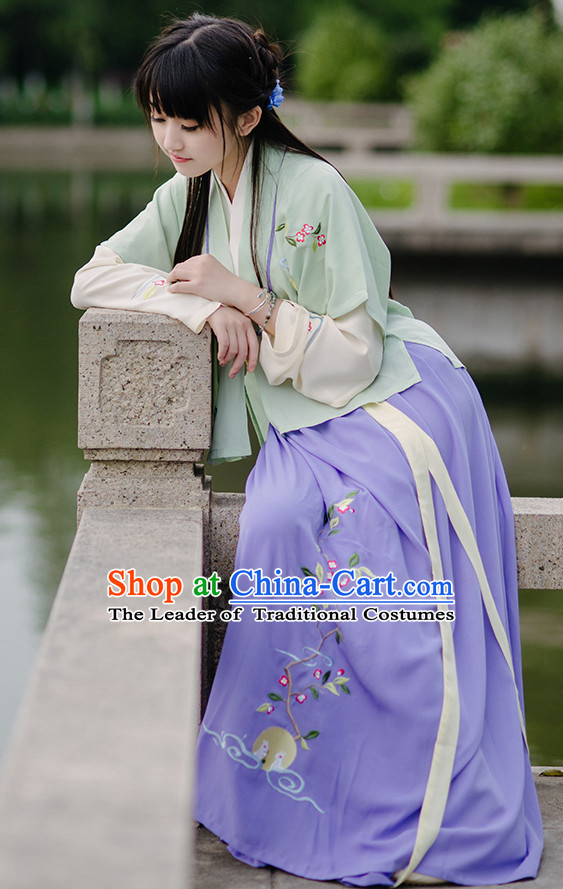 Chinese Style Dresses Kimono Dress Han Dynasty Outfits and Hat Complete Set for Girls