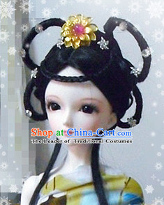 Ancient Chinese Style Princess Empress Long Black Wigs and Accessories for Women Girls Adults Children