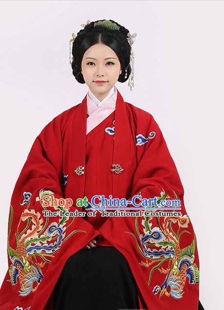 Ancient Chinese Han Dynasty Embroidered Phoenix Wedding Dresses Complete Set for Men or Women