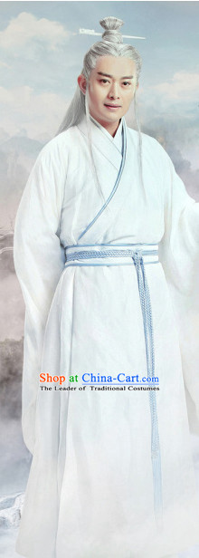 Ancient Chinese Swordsman Knight Costumes and Hair Jewelry Complete Set for Men