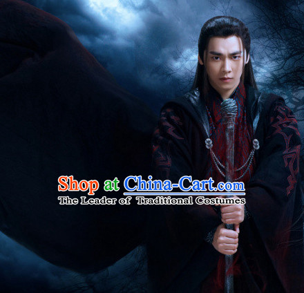 Ancient Chinese Knight Costumes and Hair Jewelry Complete Set for Men Adults Boys Kids Youth Children