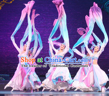 Ancient Chinese Classical Long Sleeves Dance Costumes and Headdress Complete Set for Women or Girls