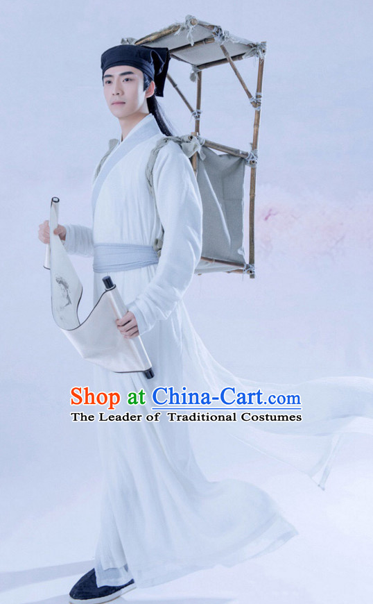 Chinese Ancient Young Men Costume and Hat Complete Set for Men