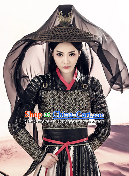 Chinese Ancient Knight Costumes and Hair Accessories Complete Set for Men and Women