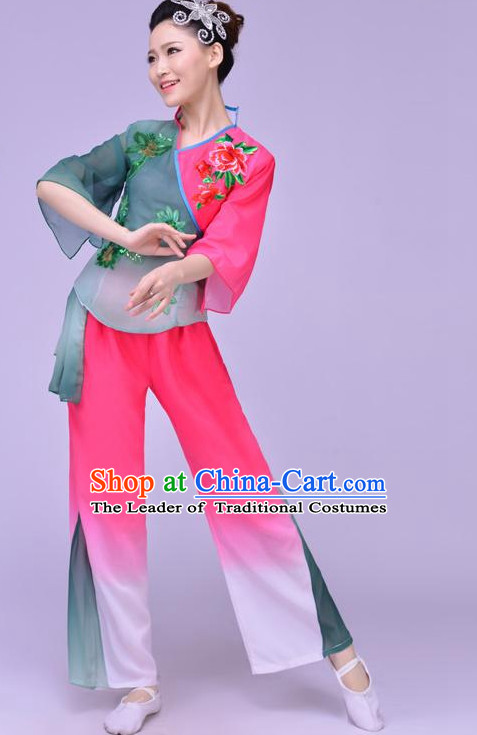 Chinese Folk Fan Dance Costume and Headdress Complete Set for Women