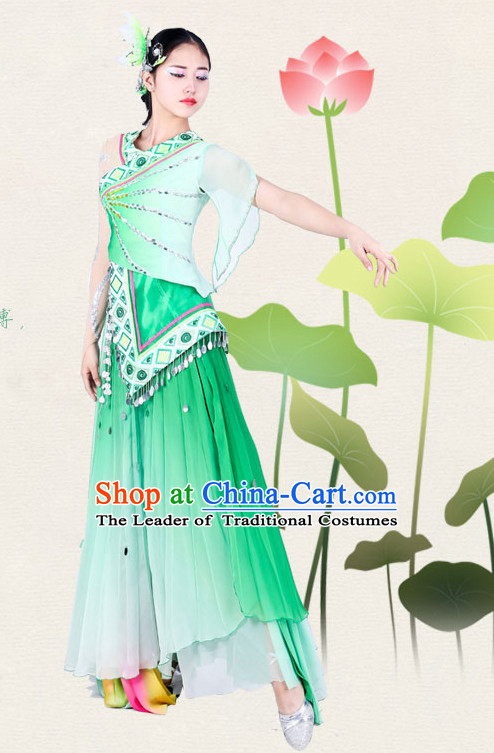 Chinese Traditional Classical Lotus Dance Costumes Dancewear and Headpieces Complete Set for Women