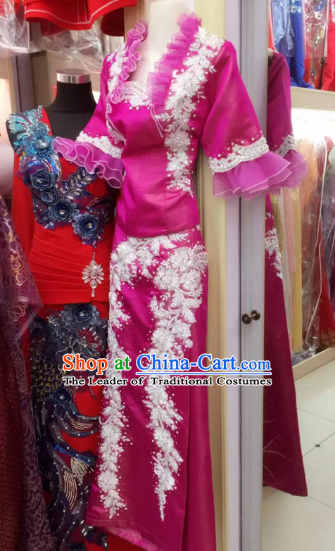 Top Traditional National Thai Garment Dress Thai Traditional Dress Dresses Wedding Dress Complete Set for Women Girls Youth Kids Adults Couple