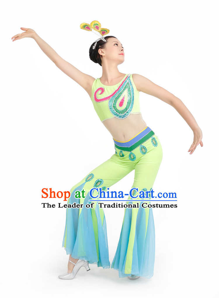 Chinese Competition Stage Peacock Dance Costumes Female Dance Costumes Folk Dances Ethnic Dance Fan Dance Dancing Dancewear for Women