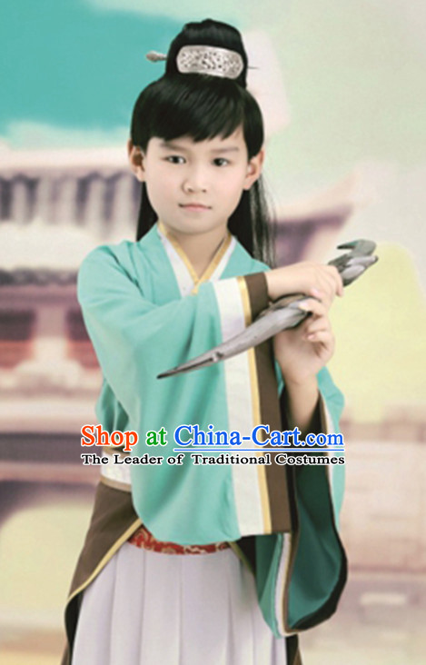 Ancient Chinese Swordsman Clothing and Hat Complete Set for Children Kids Boys