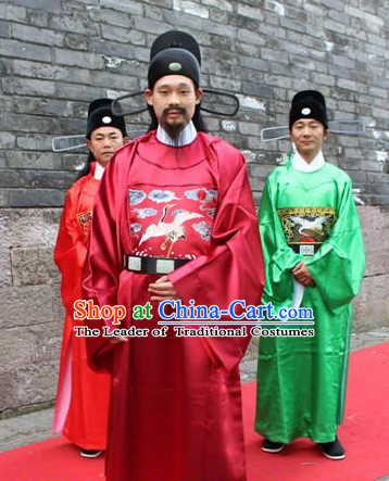 Asian Chinese Official Long Dresses Hanfu Costume Clothing Chinese Robe Chinese Kimono and Crown Complete Set for Men