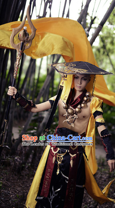 Chinese Superhero Monk Cosplay Costumes Accessories and Hat Complete Set for Adults