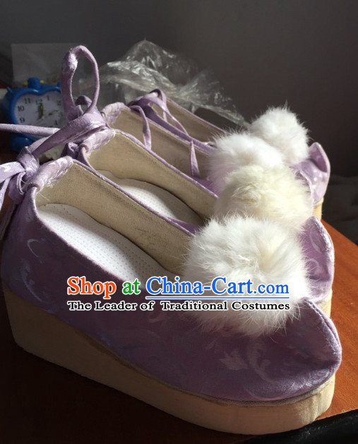Handmade Classical Bow Shoes with White Balls for Women and Girls