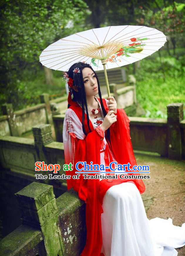 Top Chinese Ancient Red Princess Costume and Hair Accessories Complete Set