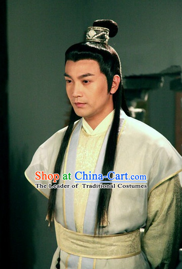 Chu Liuxiang Classic Hong Kong Cantonese Drama Black Long Wigs and Hair Accessory for Men