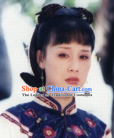 Chinese Qing Dynasty Manchu Hairstyles Black Wigs for Women or Girls