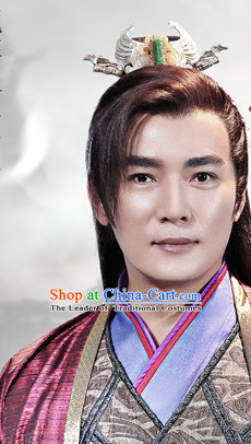 Ancient Chinese Fashion Kung Fu Master Prince Black Long Wigs and Hair Accessory for Men or Boys